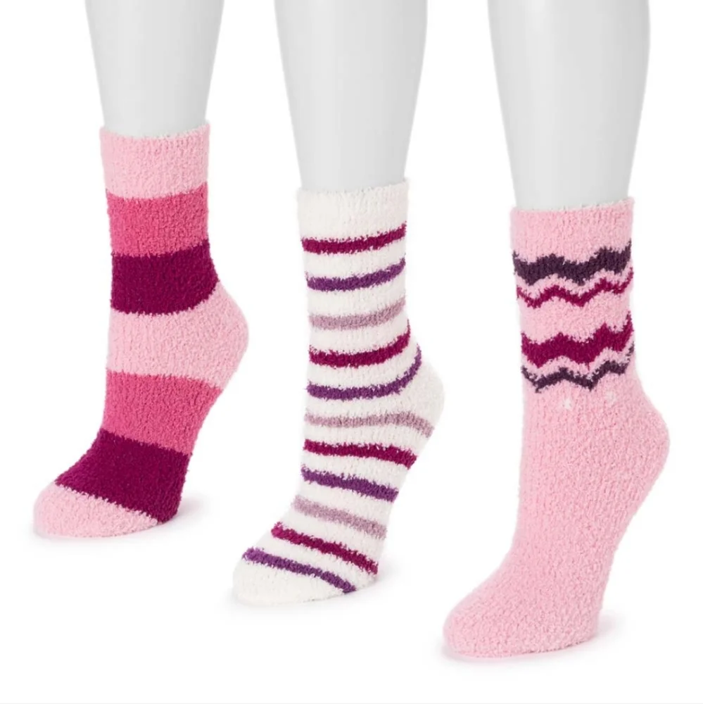 MUK LUKS Women's Socks 3-Pair Raspberry/Pink/Purple Soft and Stretchy